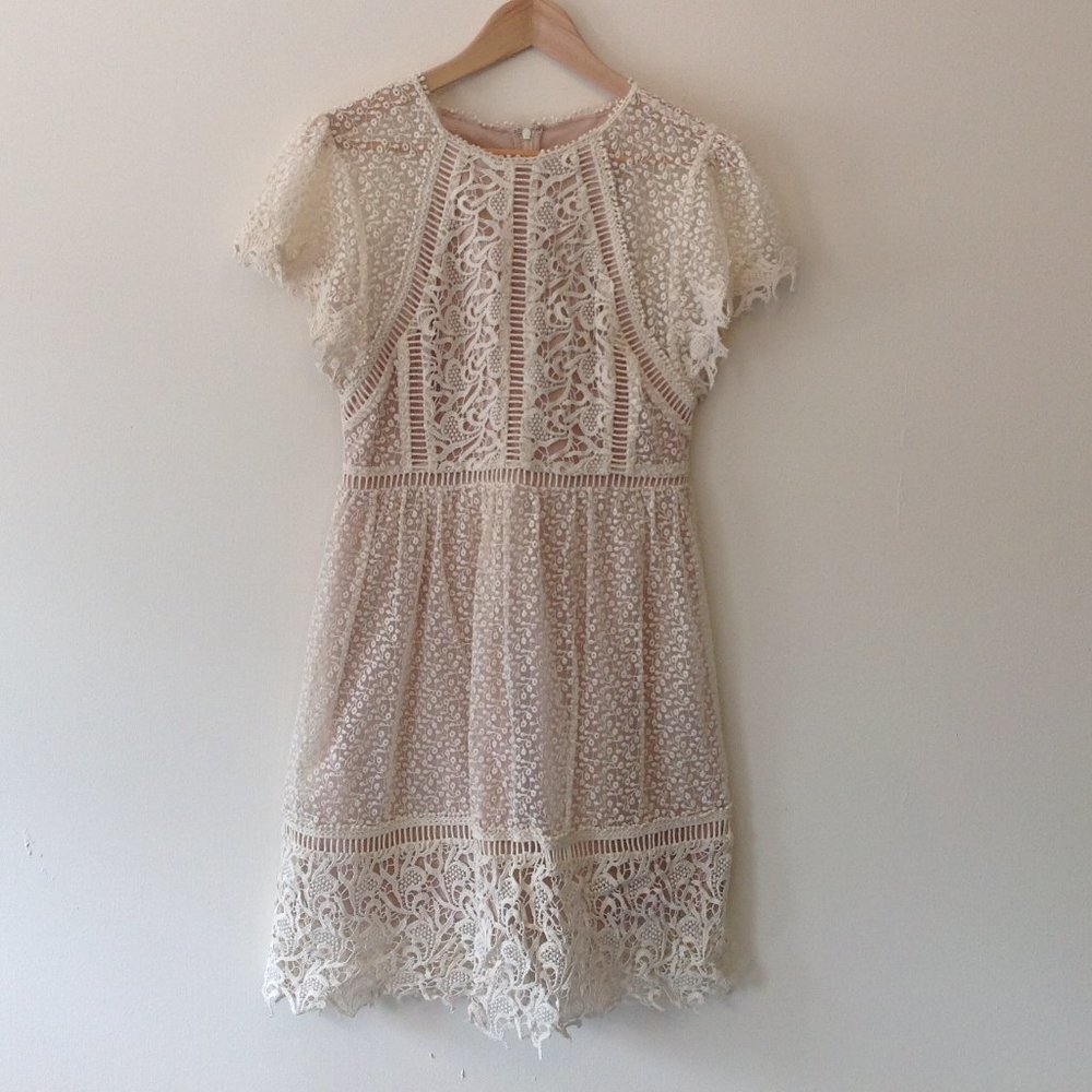 Anthropologie Ranna Gill Larissa Lace Dress Cream Ivory Short Sleeve, Sz Small - Picture 4 of 12